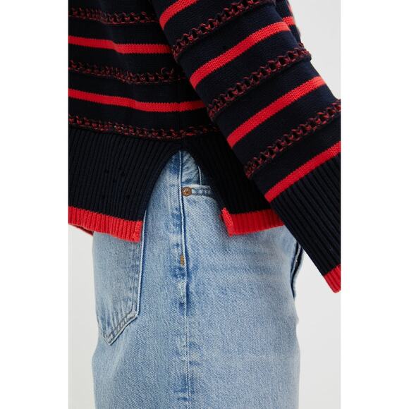 TUCKERNUCK Navy and Red Pointelle Stripe Maxine Sweater Size L NWT - Picture 5 of 7